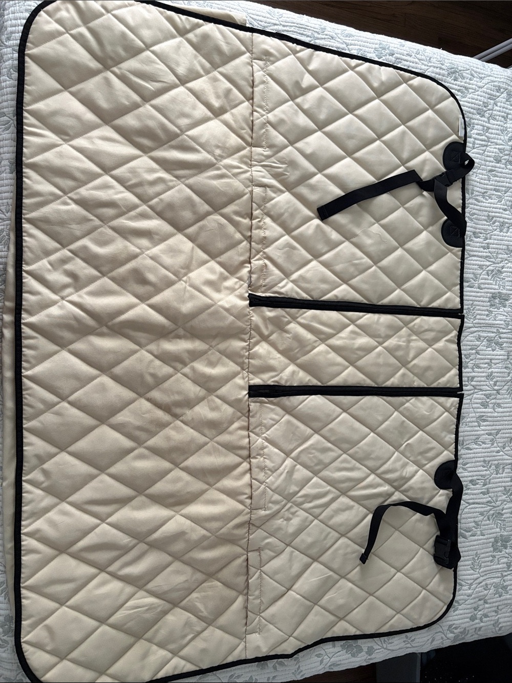 Cream Quilted Pet Car Seat Protector with Black Trim